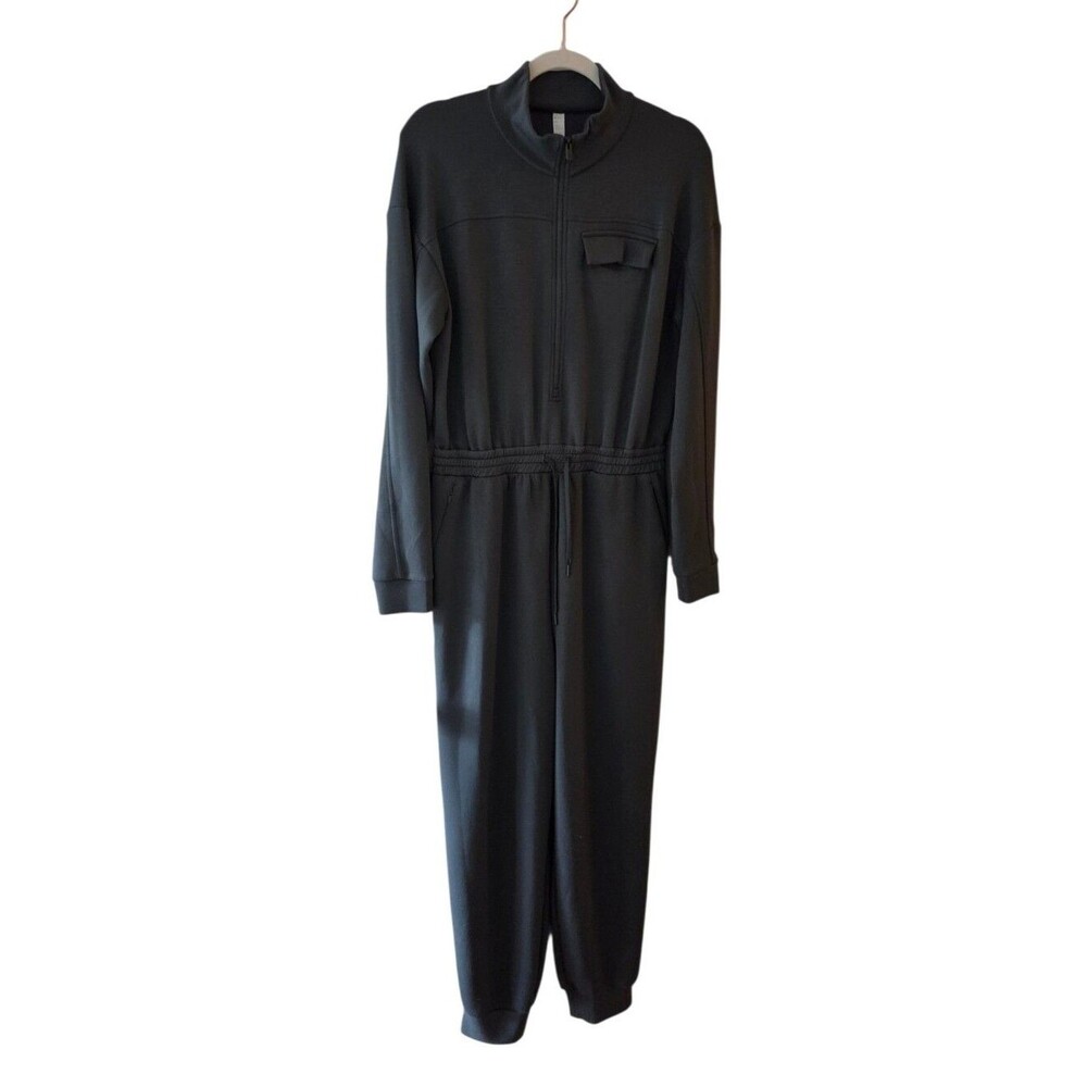 ​zella women's gray half zip long sleeve jogger jumpsuit medium m lounge romper